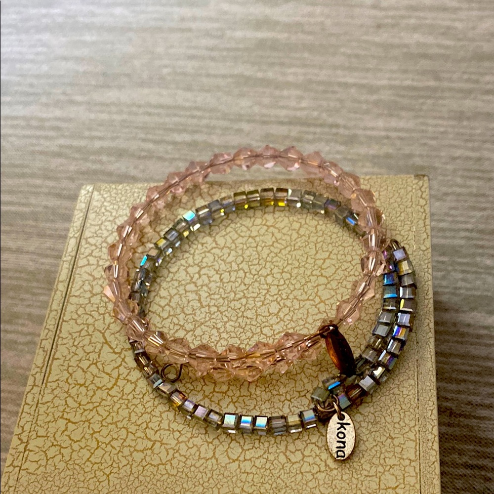 Pink and Silver Layered Crystal Bracelet Set